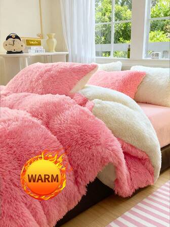 2/3 件仿貂皮羽绒被套套装，长毛绒丝滑柔软，柔软可爱，1 个羽绒被套和 1/2 个枕套，舒适蓬松质地，多种颜色可选，适合单人床/双人床/大号床/特大号床，可机洗，豪华床上用品套装，温暖的房间装饰，秋季装饰，冬季装饰