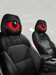 2Pcs Red Evil Eye Car Headrest Covers – Funny & Stylish Elastic Seat Pillow Covers For Car Interior, Washable Breathable Ice Silk Design, Universal Fit For Front Seats, Perfect For Long Drives & Auto Decor - Multicolor - View 2