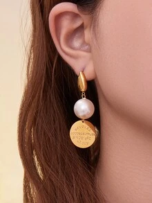 MiDuoDuo 一对镶嵌锆石的奢华巴洛克彩色珍珠耳环，18K镀金不锈钢彩色水晶时尚百搭耳环，优雅女士配饰，U型耳钩仿珍珠耳环，简约奢华女士耳环 - F340珍珠耳環 - 查看 7