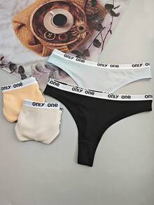 4pcs Women's Multicolor Letter Waist High Elasticity Comfortable Sports Fashion Thong Panties - Multicolor - View 5