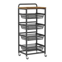 VASAGLE Carrito de Almacenamiento con cestas extraíbles, Carrito de Cocina de 5 Niveles con Ruedas, asa, 12.5 x 15.8 x 37.4 Pulgadas, Color café rústico y Negro - marrón amarillento - Ver 1