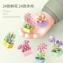 24件套多肉植物系列积木,创意装饰品,造型可爱有趣,桌面摆件,生日及节日理想礼物,高颜值设计,完整装饰套装 - 彩色 - 查看 5