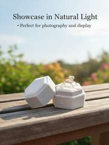 Velvet Hexagon Jewelry Ring Box For Wedding Engagement, Pink, High-End Vintage Style Single/Couple Rings Back To School - Multicolor - View 9