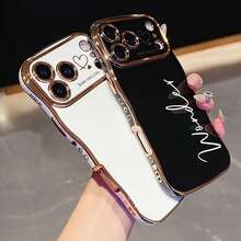 Personalized Initial Wave Pattern Electroplated Phone Case Compatible With 17 Pro Max, Camera Protection Cover, Shock-Proof, Scratch-Resistant, Fingerprint-Proof, Personalized Customized Phone Case, Anniversary Birthday Gift - White - View 5