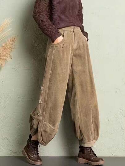 High-End Japanese Style Thickened Corduroy Mom Jeans, Autumn/Winter