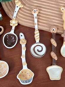 1件精美甜点汤匙，陶瓷面包汤匙，精美浆果汤匙，松饼菠萝牛角面包甜点汤匙，精美厨房餐具，厨房配件，汤匙，牛角面包，盛菜汤匙