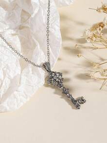 1pc Bohemian Vintage Minimalist Metal Key Pendant - Antique Silver - View 5