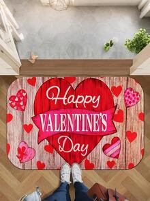 1pc Rustic Wooden Heart-Shaped 3D Love Design Non-Slip Mat - Washable Polyester Doormat For Home, Bedroom, Living Room, Bathroom Decor - Rectangular, PVC Backing, Suitable For Valentine's Day, Christmas, Easter, Thanksgiving, Wedding Holidays
