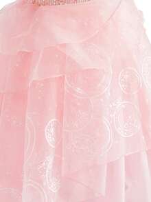 8pcs/Set Girls Pink Tulle Sequin Sleeveless Dress Accessories Set, Children Princess Christmas Carnival Party Cosplay Dress Outfit - Pink - View 8