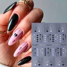 4 Sheets 3D Valentine's Day Minimalist Black & White Heart Star Nail Art Stickers -Black/White Hearts, Stars, Polka Dots, Striped Lines & Intricate Heart Design Nail Art Decals For Women DIY Nail Decoration - Black and White - View 4