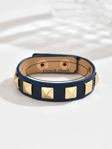 1 pieza Pulsera ajustable de mujer estilo punk, gótico oscuro y Y2K con remaches triangulares de PU, apta para uso diario - Azul marino 1202 - Ver 4