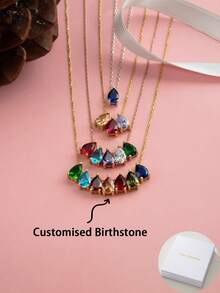 1pc Customized Teardrop Birthstone Necklace, Can Be Set With Multiple Pear-Shaped Birthstones. Personalized Gift, Custom Jewelry, Perfect Gift For Mother - Multicolor - View 1