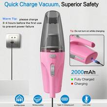 CascadeVac 2000mAh Wireless Pink High Suction Vacuum Cleaner For Home And Car Use