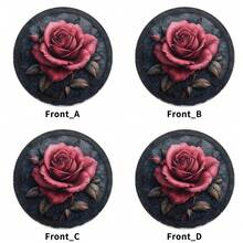 4Pcs Vintage Rose Round Placemats - 15inch Non-Slip Heat-Resistant Table Mats With Floral Design For Valentine's Day And Restaurant Decoration Black And Red Roses On Dark Blue Background Perfect For Parties And Everyday Use Party Table Accessories| Elegant Dining Table Setting| Heat-Resistant Mat - 彩色 - 查看 8