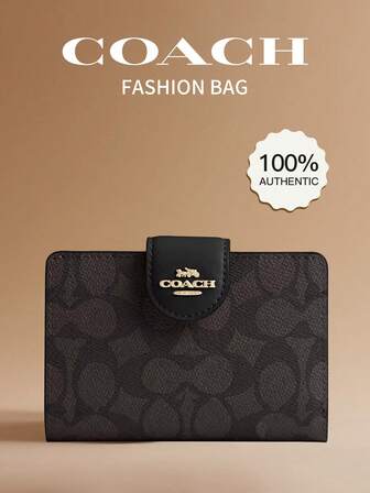 Coach Women's Medium Corner Zip Wallet Leather RFID Blocking Wallet With Clear ID Window Billfold Credit Card Holder Wallet Coin Purse For Women With Seven Credit Card Slots,Snap Closure