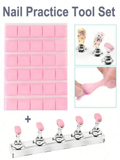 1 Set (Incluye: 30 piezas de arcilla, 5 soportes de placa de uñas, 1 base) Soporte de base de cristal para práctica de uñas, soporte de dedo para principiantes, tarjeta de color fijo, soporte de exhibición de uñas, bandeja de piezas de ajedrez, soporte de uñas de arcilla, arcilla reutilizable para diseño de uñas falsas, adecuado para suministros de salón principiante DIY en el hogar, productos para uñas, herramientas para uñas, de vuelta a la escuela, uñas y herramientas de prensado de uñas, regalo de Navidad, regalo de cumpleaños, regalo de Año Nuevo