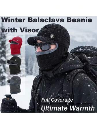 1 st vinterbalaklava med avtagbar krage för män och kvinnor - Helmaskliknande täckning, förtjockad värme för skidåkning, snowboardåkning, cykling - Flerfärgade alternativ (marinblå, svart, grå) - Konvertibel halsvärmare