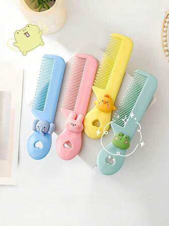 1pc Adorable Children's Mini Comb 3D Patterns, Macaron Colors Cartoon Portable Round-Tip Comb For Bangs And Flyaways Little Girls' Hair Comb