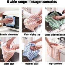 1 Pack Thick Wave Ion Kitchen Dish Cloths, Striped Coral Fleece Cleaning Degreasing Non-Stick Cleaning Cloths For Kitchen, Bathroom, Home, Household Supplies - Multicolor - View 8