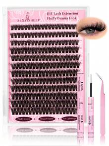 1768片、640片、608片、280片、240片D型卷翘睫毛嫁接套装，DIY睫毛嫁接套装，280片轻盈自然卷翘睫毛，纤细轻盈，卷翘度几乎与真睫毛相同，9-20毫米，30D、40D、50D、60D、80D、100D单根睫毛嫁接套装，包含睫毛胶水、封层剂、镊子、卸妆液、睫毛刷、头带，个人使用（9-20毫米，套装） - 粉色 - 查看 7