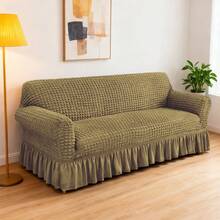 AMOROSA 3 Pieza Funda Cubre Sala con Falda Tipo Plumeti Funda de Sofá Lavable Elástica Fácil de Instalar Fundas para Sillones Sala  (1 plaza, 2 plazas, 3 plazas) Decoración Sala - Dorado - Ver 4