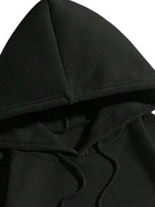 Sudadera unisex con estampado de lazos de cereza, color liso, manga larga, capucha y cordón ajustable. Sudadera cómoda y cálida. - Negro - Ver 8