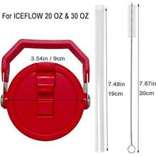 Replacement Flip Straw Lid For  IceFlow, Fits 20oz & 30oz Tumblers With Cleaning Brush, Rose Red - Red - View 2