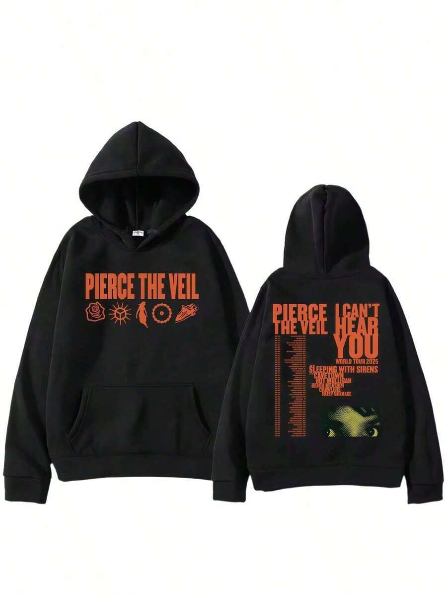 Streetwear Unisex Pierce Veils Rock Band Hoodies I Can'Hear You World 2025 Hop Unisex Fashion Pullovers Men Hoodie - 黑色 - 查看 1