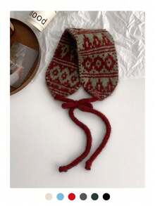 Diadema/bufanda tejida con diseño de copos de nieve y muñeco de nieve para Navidad, orejeras reversibles y cálidas con lazo, cubremanos de invierno acogedores, orejeras tejidas de moda para mujer