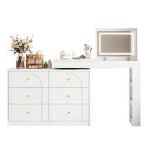 Rotating Dressing Table With LED Lighting, Vanity Table, Office Table, White, 105*40*80cm (Old:SKU:N657P24679091W) - White - View 1