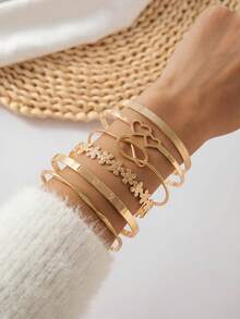 4pcs/5pcs/6pcs/7pcs/8pcs/9pcs/12pcs/14pcs/16pcs Set Minimalist Geometric Open Cuff Metal Creative Niche Personalized Jewelry Bracelet Set, Suitable For Daily Wear, Casual Gathering, Dating, Perfect Gift - Multicolor - View 24