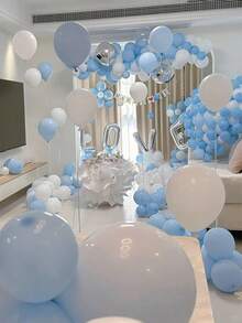 55/108pcs Blue & White Bow Balloon Set, Includes 20" Clear Bubble Balloons, Pink & White Ribbons, And Glue, Essential Party Decorations For Birthday, Anniversary, Wedding, Valentine's Day, Mother's Day - Blue - View 5