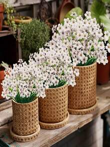 10片热带人造桉树叶带茎，适用于丛林主题生日派对用品、婚礼中心装饰花卉摆设、农舍家居装饰（金色）（不含花瓶） - 彩色 - 查看 7