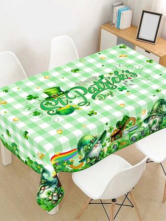 1pc, St. Patrick's Day Tablecloth, Polyester Gnome & Truck Design Holiday Rectangle Table Cover, St. Patrick's Day Decorations For Home, Festive Event Restaurant And Kitchen Table Decor Seasonal Spring Home & Outdoor Decoration