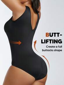 Women's One-Piece Tummy Control Shapewear Bodysuit Seamless Slimming Thong Body Shaper - Black - View 1