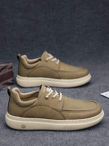 四季新款男士舒适软底运动鞋，休闲皮鞋，商务鞋，百搭时尚运动鞋，旅行鞋，一脚蹬乐福鞋，系带金属鞋眼 - 棕色 - 查看 2