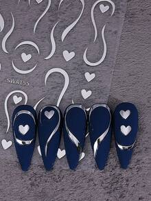 2PCS Bronzing Silver Gold Line Heart Nail Stickers 3D Swirl Strips French Styles Nail Art Decals Simples Self-Adhesive Manicure Sliders DIY Decoration Valentine's Days Nail Supplies For Women Girl - 金色+銀色 - 查看 5