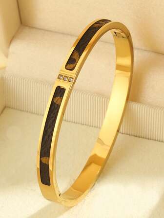 Inlaid Synthetic Zirconia Stainless Steel Half-Cuff Bracelet, Classic Versatile Style, Suitable For Daily Wear And Holiday Gifts