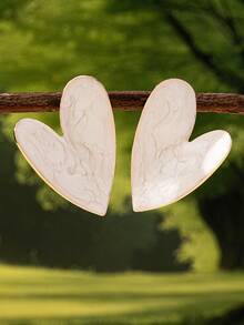 1 Pair Fashionable Heart-Shaped Metal Earrings, Valentine's Day Jewelry - White - View 7