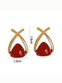 1 Pair Retro Red Criss-Cross Earrings, Stylish & Versatile Earrings Suitable For Christmas, New Year, And Daily Wear - Red - View 5