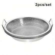 Kitchen Grease Filter Tray, Stainless Steel Air Fryer Basket, Frying Food Draining Basket Accessory, Cooking Filter Mesh For Barbecue, Vegetables, And Desserts - Silver - View 1