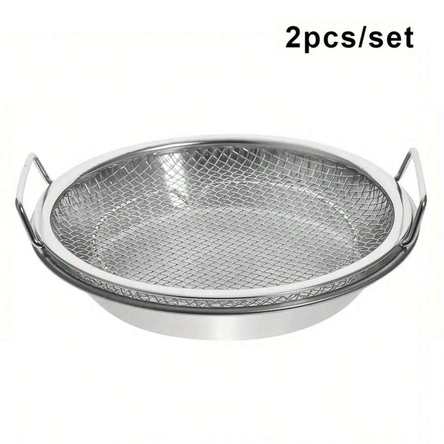 Kitchen Grease Filter Tray, Stainless Steel Air Fryer Basket, Frying Food Draining Basket Accessory, Cooking Filter Mesh For Barbecue, Vegetables, And Desserts - Silver - View 1