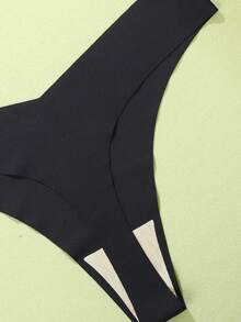 7pcs/Set Women's Solid Black Thong Panties, Comfortable Fabric Sexy Low Waist Black Solid Color Underwear - Black - View 6