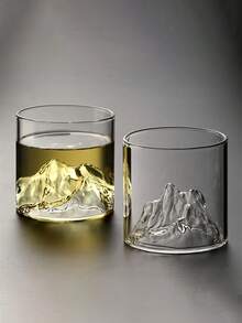 1PC Mountain Whiskey Glass,A Highly Attractive Guanshan Glass, Rocks Glass, Old Fashioned Glass, Cocktail Glass, Bourbon Glass, Unique Design, Heavy Base, Stylish Drinkware, For Home Bar, Birthday Gift, Father's Day Present, For Men, Husband, Boyfriend - Multicolor - View 3