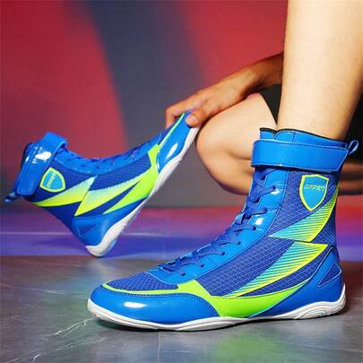 男士专业拳击鞋，高帮比赛鞋，摔跤/格斗训练鞋，轻便设计，网面材质，适合健身、力量训练、健美及其他运动。