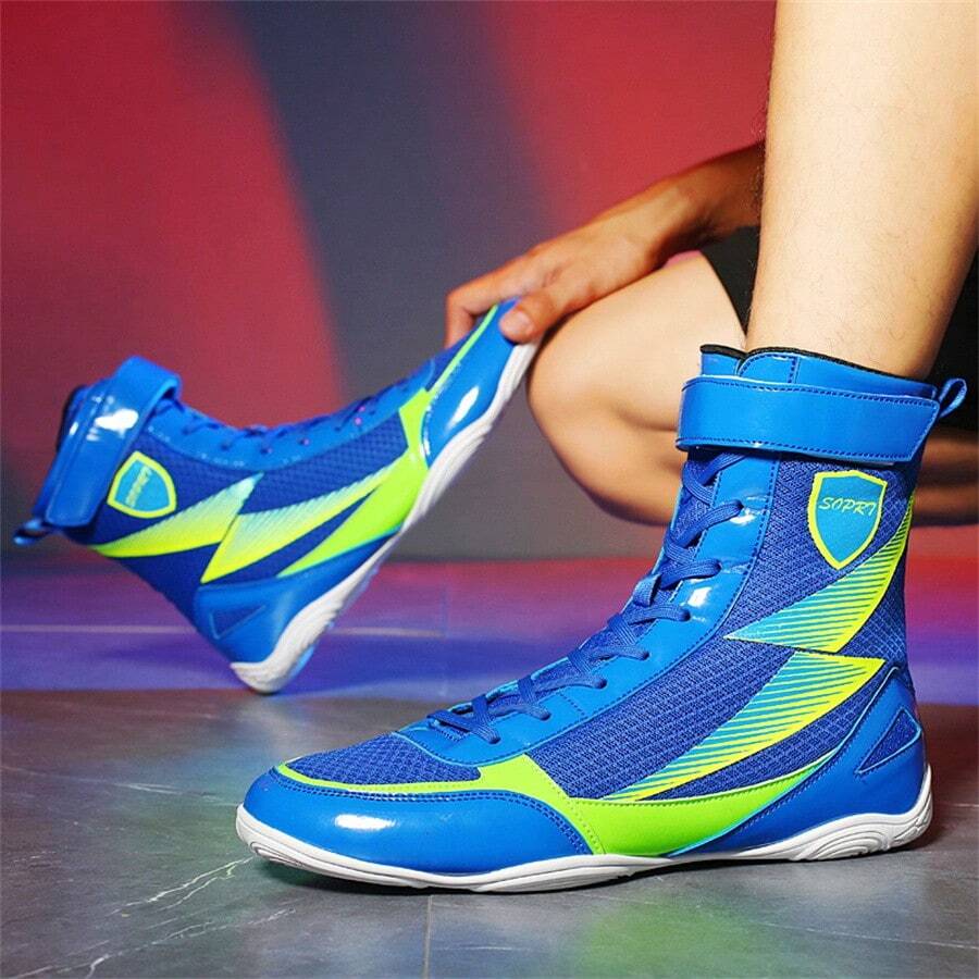 Men's Professional Boxing Shoes, High-Top Competition Shoes, Wrestling/Grappling Training Shoes, Lightweight Design, Mesh Material, Suitable For Fitness, Strength Training, Bodybuilding, And Other Workouts
