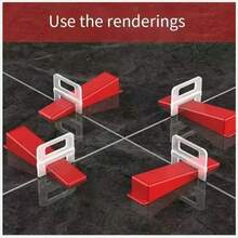 Sistema de nivelamento de azulejos com 100 peças/pacote, base branca, espaçadores nos tamanhos 1,5 cm, 2 cm e 2,5 cm, clipes de plástico vermelho de 7,5 cm, fabricados em novo material PP.