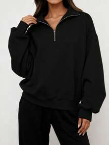 2026 Early Spring New Arrival Set: Versatile, Comfortable, Lightweight, And Casual;[Designer Half-Zip Stand-Up Collar Sweatshirt] Niche High-End Feel, Loose Silhouette, Versatile Layering Artifact - màu đen - Xem 5