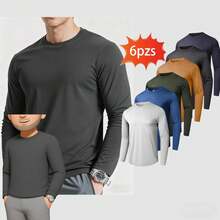 Paquete de 6/12 camisetas de manga larga para hombre Playera tipo Henley manga larga para hombre color negro casual y cómoda | playera negra hombre, playera manga larga hombre, playera henley hombre, camiseta negra casual, ropa básica hombre, playera cuello redondo con botones, moda masculina casual, playera algodón hombre, camiseta larga hombre, playera básica negra., secado rápido, absorbe la humedad, atléticas, correr, gimnasio, entrenamiento - 6 piezas - Ver 1