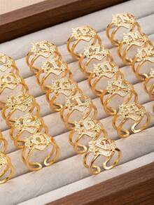 1pc Fashionable, Elegant, High-Quality Women's Ring With 26 Initial Flower Zirconia Design, Versatile Style Open Ring, Suitable As Birthday, Holiday Gift For Mother, Wife, Girlfriend - Multicolor - View 3